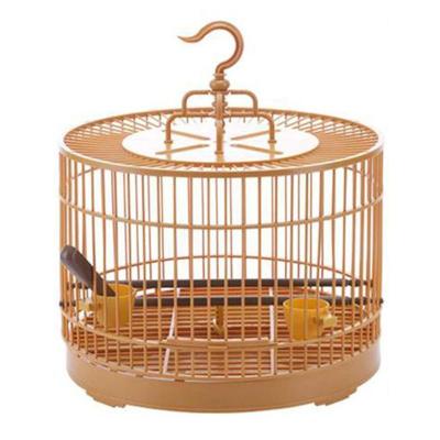 China Sustainable Plastic Round Hanging Bird Cage With Feeder for sale