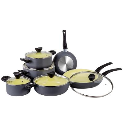 China Viable makers stock 12pcs pan 12pcs non-stick smokeless non-stick colorful kitchen combination cookware set for sale