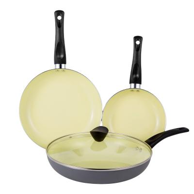 China Sustainable Kitchen 3 PCS Dessini Enamel Stainless Steel Cookware Set Non Stick Frying Pans With Lid for sale