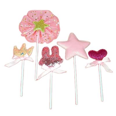 China Five-pointed festival decoration dessert table love crown rabbit star mesh birthday cake decoration card inserts for sale