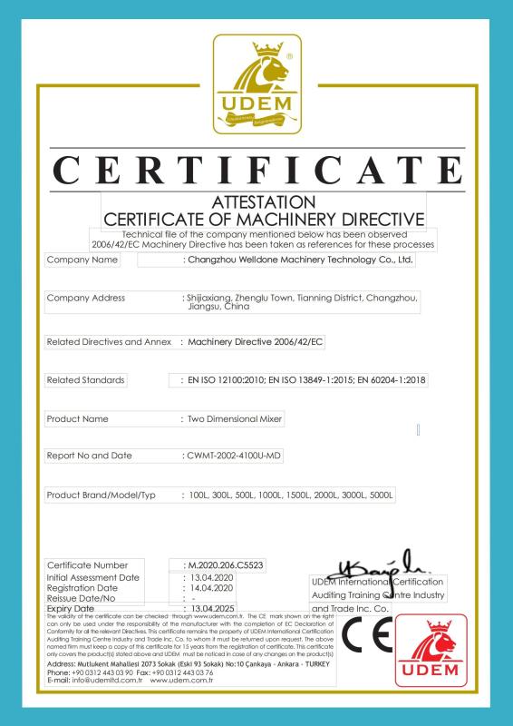 CE - Changzhou Welldone Machinery Technology Co.,Ltd
