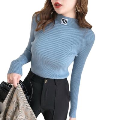 China 2021 Autumn Winter All Match Women's Appliques Turtleneck Sweaters QUICK DRY half solid where sweaters slim new pull Woman Fashion for sale