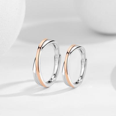 China 2021 New Arrival Romantic Engagement Ring Set S925 Sterling Silver Adjustable Open Size Open Shaped Couple Wedding Rings Alliance for sale