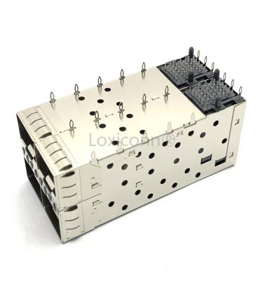 China PCB Receptacle 0.8mm Pitch Right Angle SMT SFP+ 2*2 SFP Connector High Speed SFP Cage for sale