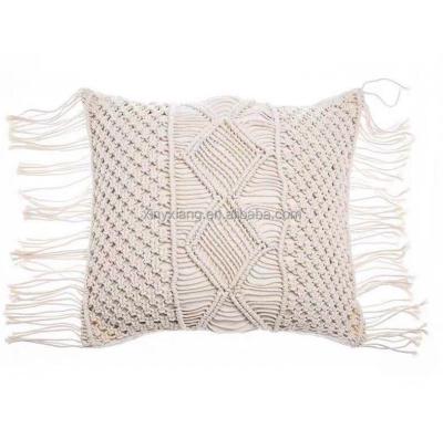 China Factory Custom Folded Macrame Cushion Cover with Fringe, Hand & Woven Knotted Diamond Cushion, Macrame Tramp Wrap Pillow Cover for sale