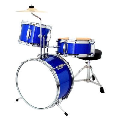 China Poplar Amazon 13 Inch 3-Piece Kids Junior Drum Set with Throne Cymbals Pedal Drumstick (Blue Metallic) for sale