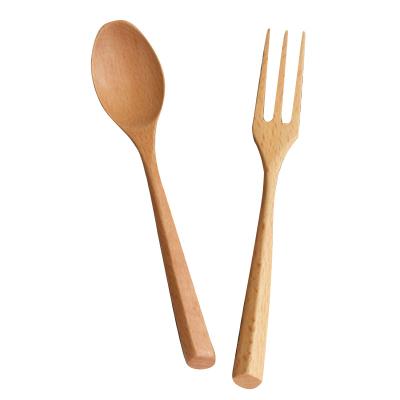 China Sustainable Reusable Natural Wooden Flatware Spoon and Wooden Fork Set for Fruit Desserts for sale