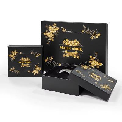 China Factory Custom Printing High End Luxury Jewelry Set Boxes Golden Rose Hair Rope Headdress Packaging Box for sale