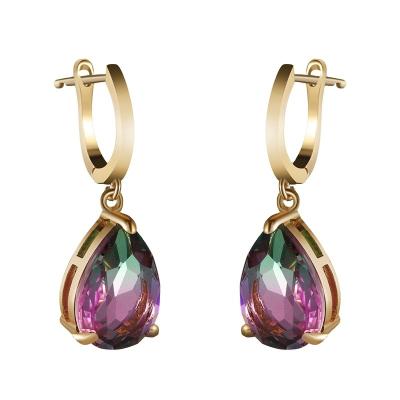 China TRENDY Water Drop Green Purple Zircon Rainbow Stone Dangle Earrings For Women Vintage Fashion Multicolor Crystal Earrings Yellow Gold for sale
