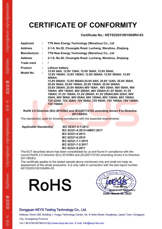 RoHS - TTN New Energy Technology (Wenzhou) Co., Ltd