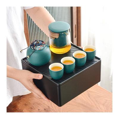 China Good Quality Viable Portable Tea Set Convenient Bag Anti-scald Pottery Travel Tea Set With Tea Trolley for sale