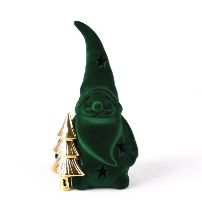 China Plush Santa Green Plush Ceramic New Woolen Top Selling Display Christmas Ornaments for sale