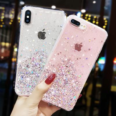 China Luxury Fashion Clear Glitter Bling Shockproof Glitter Cover Case Stars Shockproof Soft TPU Phone Case For iPhone 7 8 plus X XR XS 11 12 pro for sale