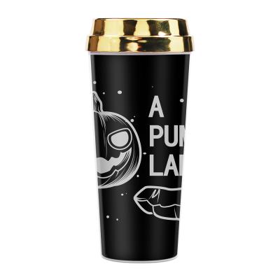 China Wholesale 2021 Viable Halloween Travel Coffee Double Wall Gold Lid Pumpkin Single Lantern Viable Printing Cup Mugs for sale
