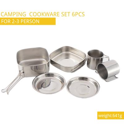 China El cocinar que acampaba de H6.8CM fijó el Cookware que acampaba 6pcs/Set del acero inoxidable de D14.7CM en venta