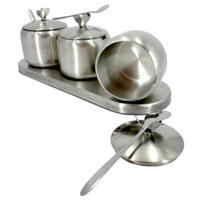 China Sustainable Kitchen Utensil Salt And Sugar Set Seasoning Box Stainless Steel Deck Design for sale