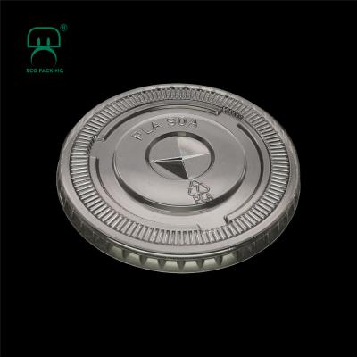 中国 98mm PLA Single Wall Disposable Flat Cup Lid Clear Compostable Lid 販売のため