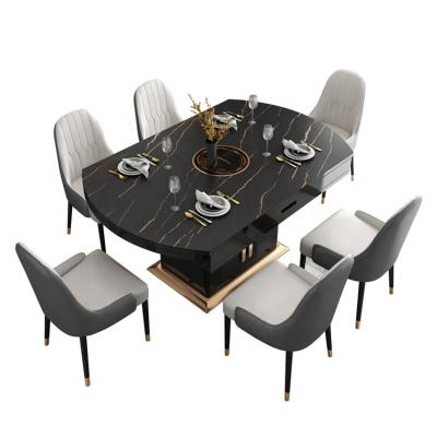 China Durable Extendable Round Folding Stainless Steel Tempered Glass Rock Dining Table With Imported Induction Cooker Rock Dish for sale