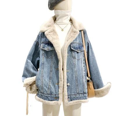 China 2022 Custom Anti-wrinkle women's wear two-sided winter thicken women denim lattice fur puffy jacket for sale