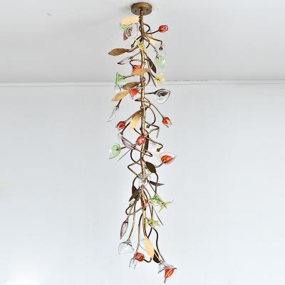 China Colourful Flower Crystal Branch Chandelier Copper Tree Ceiling Lamp Crystal Flower Shade for sale