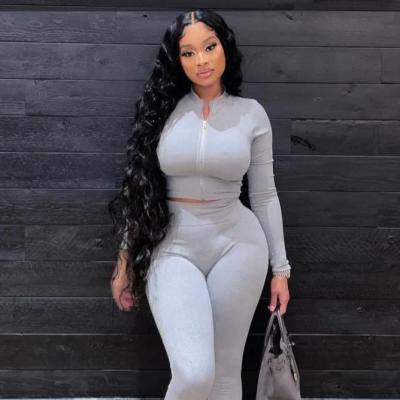 China 2021 QUICK DRY Solid Color With Zipper 2pc Pants Set Women Sweatpants Two Piece Set for sale