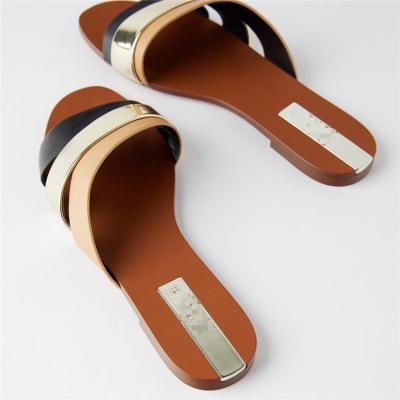 China CUSHIONING 2020 ladies slippers and sandals bling jelly sandals pu out door fashion flat sandals for women for sale