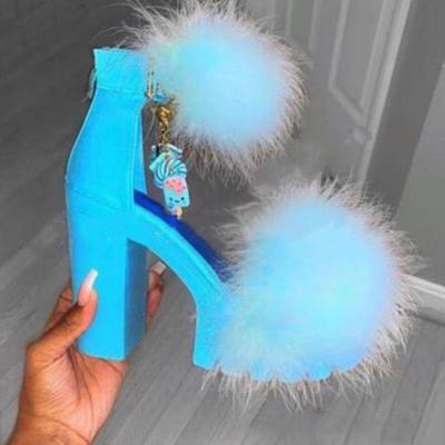 China Fashion Trend 2020 Summer Ladies Soft Fur Sandals Wholesale Natural Color Fur 1 Pair High Heels Sandals For Women for sale