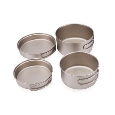 China Modern 2 in 1 Logo Camping Cookware Set Outdoor Customized Titanium Pot Set Cookware Set Cookware for sale