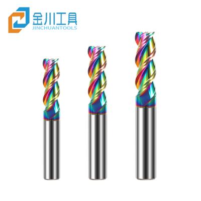 China Jinchuan 3 Carbide Coating DLC Coating End Mill Flute High Polished Milling Cutter For CNC Machine Tool Aluminum Router Bit for sale