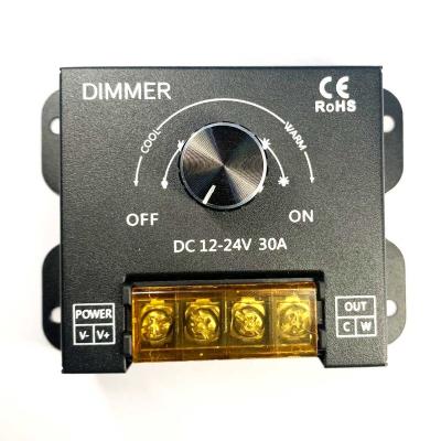 China Dimming Daul Colors LED Knob Controller 12V 30A Color Temperature Cool Warm White 2700K 6500K 24V COB LED Strip CCT Dimmer Controller for sale