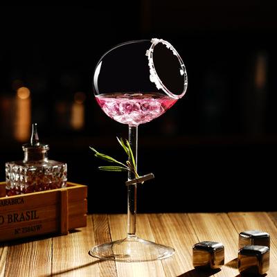 China Personality 122ml Tilted Red White Wine Glass Long Stem Glass Crystal Tasting Glasses Bevel Mouth Hand Blown Champagne Clear Cup for sale