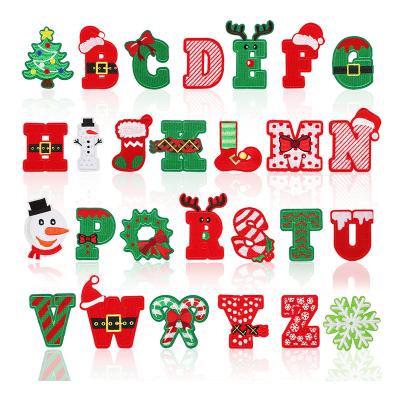 China Hot Sustainable Winter Recommend Cute Cartoon 26 Letter Patch Colorful Merry Christmas Embroidery Patches Iron On Clothes for sale