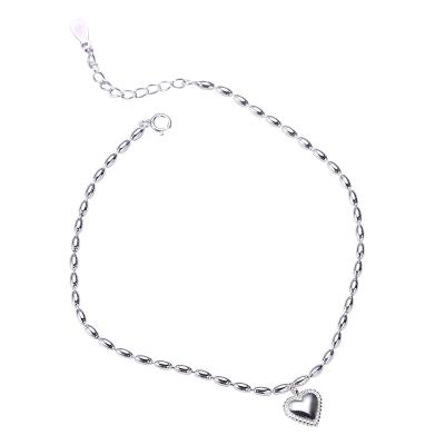 China 2022 FASHIONABLE korean style jewelry s925 silver color love shaped poisonous silver oval pearl anklet chain for sale