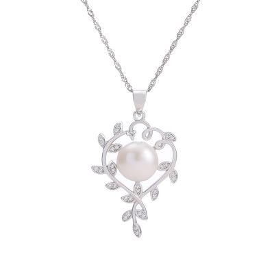 China Fashion 925 sterling silver good creative TRENDARY women's jewelry women's fashion jewelry leaf pendant clavicle chain accessories pearl size 9.5MM for sale