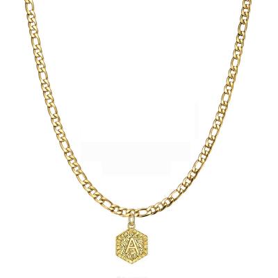 China Hiphop hiphop 60cm plated 24k gold necklace hexagon shape letter stainless steel gold FIGARO sweater CHAIN necklace for sale