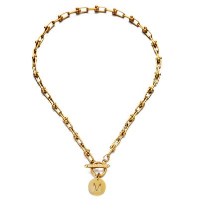 China 26 Letter Stainless Steel Women's Hiphop European Statistical Institute Style Steel Plate Necklace for sale