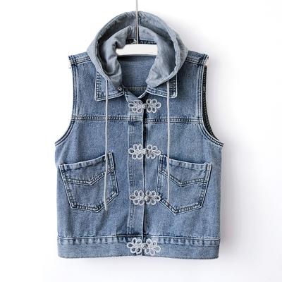 China Breathable Customized Button Knot Women Jean Plain Denim Vest Jacket Autumn Chinese Clothing For Women for sale