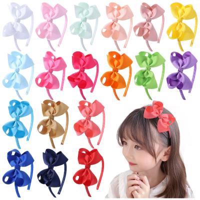 China For birthdays Top Selling Cute Solid Satin Color headband with Grosgrain Ribbon Hair Bow For Dancing Girls for sale