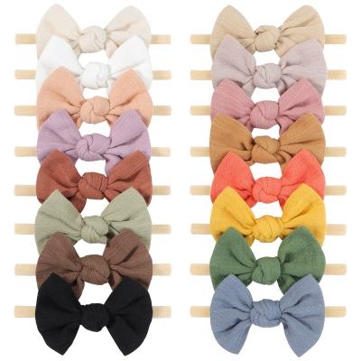 China For birthdays Wholesale Seamless Nylon Hairbands With Cotton Hair Bows for Newborn Infant Toddler Baby Headband for sale