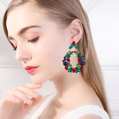 China Shiny Rhinestone Crystal Garland Flower Earrings From Diamond Geometric Dangle Earrings Colorful Trendy Fashion for sale