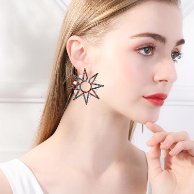China 2023 New Arrived Women FASHIONABLE Crystal Sun Flower Drop Earrings Rhinestone Bead Big Sunflower Stud Earrings for sale