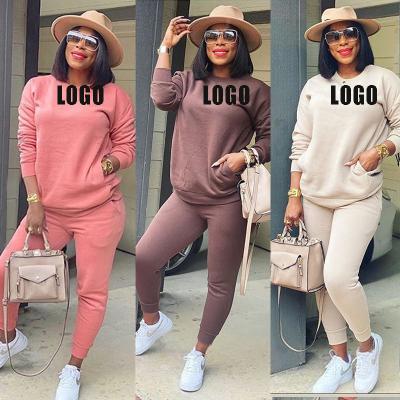 China New 2021 Autumn Fall Long Sleeve Sportswear Casual Cotton Solid Colors Casual Cotton Two Piece Jogger Pants Plus Size Women Clothing for sale