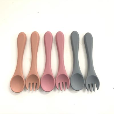 China Wholesale BPA Free Silicone Baby Spoon and Fork Set Baby Feeding Set for Kids Children Dinnerware Set for sale