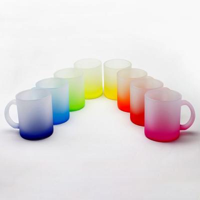 China Best Selling 11oz Disposable Colored Bottom Heat Transfer Printing Beer Mug Sublimation Water Glass Mug for sale