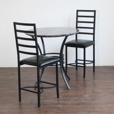 China Stable Durable Metal Marble Dining Tables With 2 Chairs Faux Marble Dining Sets Round Table for sale