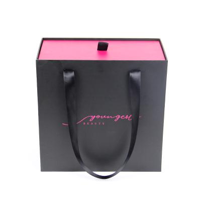 China Large Bowknot Rectangle Drawer Recyclable High Quality Paper Type With Handle Gift Handbag for sale