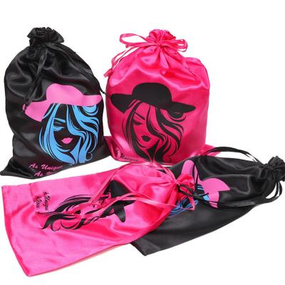 China Custom WIG logo private label hair wigs bundles jewelry packaging satin drawstring silk pouch for sale