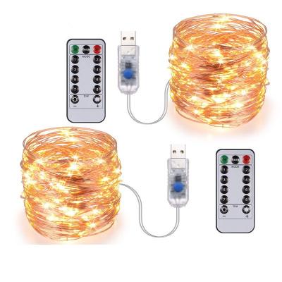 China Beautiful 10m 100Leds 8Function Fairy Lights USB Remote Copper Wire LED String Lights Battery Copper Wire Lights for sale