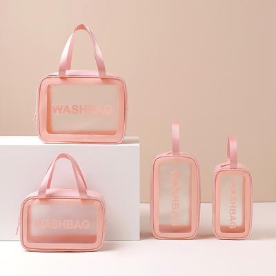 China Custom Made Fashoion Wash Bag Large Capacity Logo Pu Transparent Cosmetic Bag Waterproof Bath Bag With Low Moq for sale