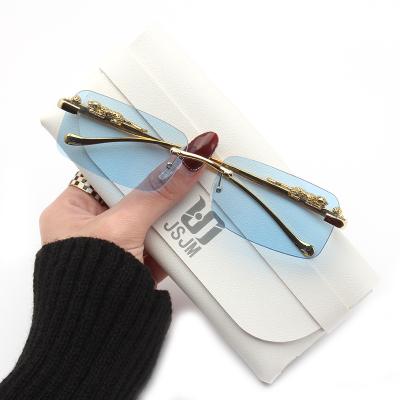China 100% Brand Sunglasses Women Small Rimless Square Color Metal UV Diamond Cut Sunglasses Luxury Sunglasses Shade Lenses for sale